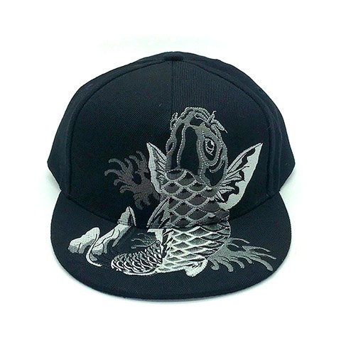 Stitching Carp Embroidery Black Cotton 5-panel Snapback Cap