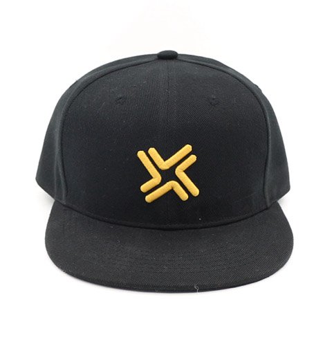 Golden 3D Embroidery Black Cotton Snapback Cap
