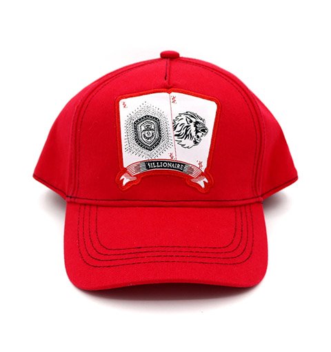 Lion and Poker Patch Red Cotton 5-panel Baseball Cap