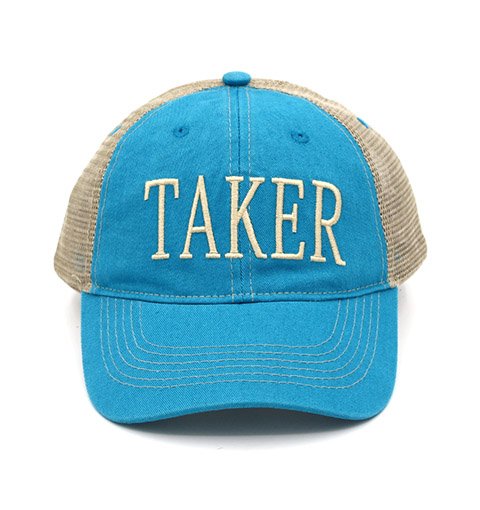 TAKER Embroidered Light Blue Cotton Washed Trucker Net Cap