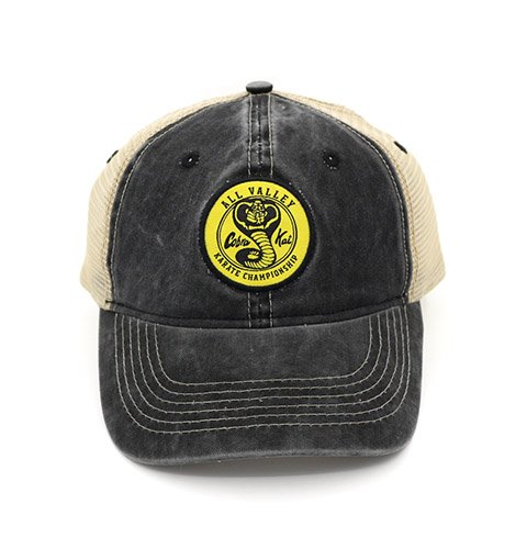 Cobra Patch Black Cotton Washed Trucker Mesh Hat