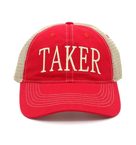 TAKER Embroidered RED Cotton Washed Trucker Net Cap