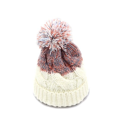 Colorblock Knitted Hat with Faux Fur Ball