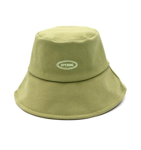 Grass Green Cotton Wide Brim Embroidery Bucket Hat