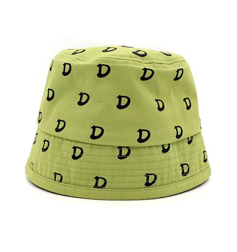 Grass Green Printed Letter D Cotton Bucket Hat